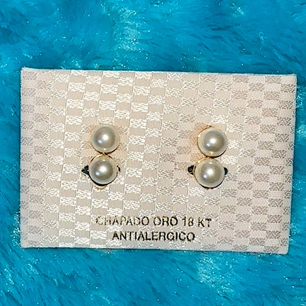 18KT Gold Stacked Double Pearl Stud Earrings Made in Spain🦪🇪🇸